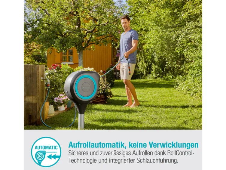 Garten-Schlauchbox »RollUp M«, 20 m Schlauch, um 360° schwenkbar, grau/türkis
