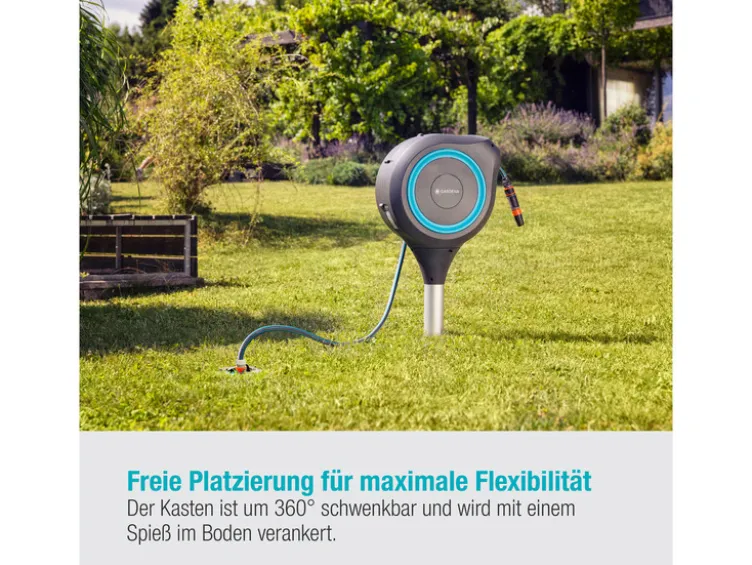 Garten-Schlauchbox »RollUp M«, 20 m Schlauch, um 360° schwenkbar, grau/türkis