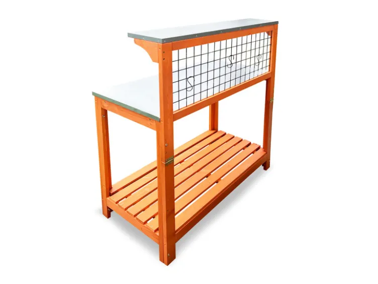 Gartentisch mit verzinkter Arbeitsfläche, Spalier und Ablageflächen