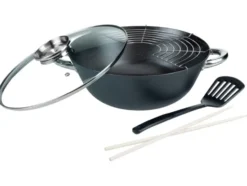 Gusseisen-Wok mit Ablagegitter, Ø 32 cm, 5-teilig