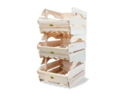 HABAU Holzkiste 3er-Set, 27x38x20 cm, naturbelassen, stapelbar, Kiefer Massivholz