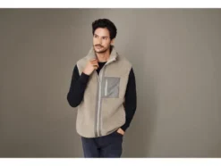 Herren Teddyfleece-Weste, mit Stehkragen