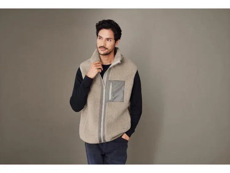 Herren Teddyfleece-Weste, mit Stehkragen
