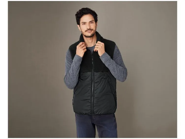 Herren Teddyfleece-Weste, mit Stehkragen