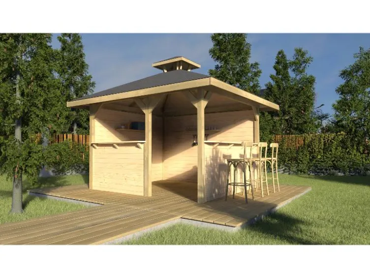 Holzpavillon mit Tresen, 21 mm Wandstärke