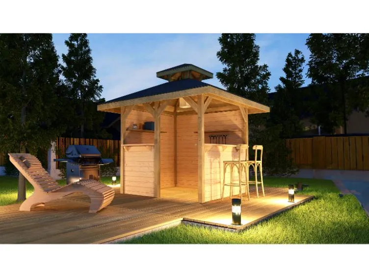 Holzpavillon mit Tresen, 21 mm Wandstärke