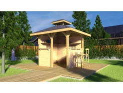Holzpavillon mit Tresen, 21 mm Wandstärke