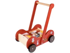 Holz Schiebewagen, mit 30 Holzbausteinen