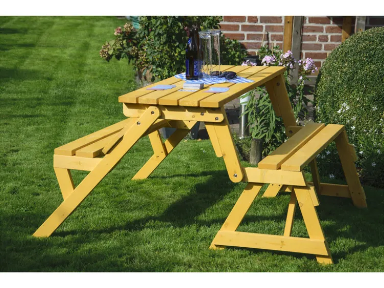 2in1 Picknicktisch und Sitzbank, aus Holz, natur