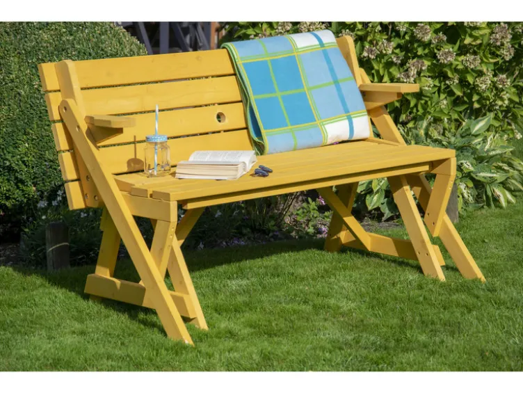 2in1 Picknicktisch und Sitzbank, aus Holz, natur