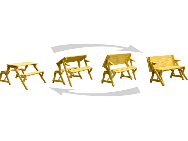 2in1 Picknicktisch und Sitzbank, aus Holz, natur