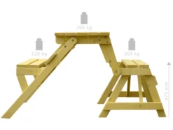 2in1 Picknicktisch und Sitzbank, aus Holz, natur