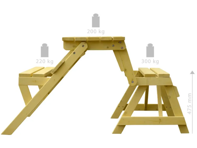 2in1 Picknicktisch und Sitzbank, aus Holz, natur