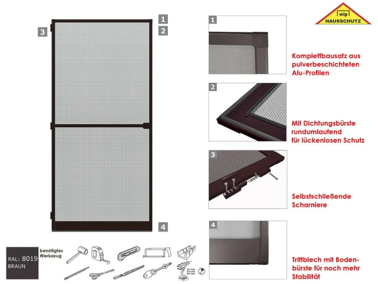 Insektenschutz-Tür mit Mittelsprossenprofil, Komplettbausatz B 120 x H 240 cm