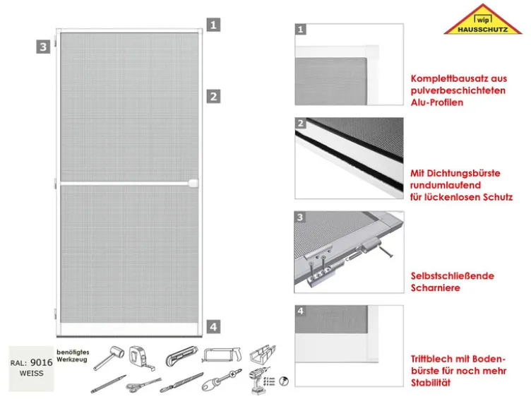 Insektenschutz-Tür mit Mittelsprossenprofil, Komplettbausatz B 120 x H 240 cm