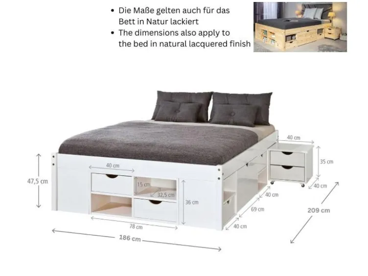 Inter Link Funktionsbett »Claas« oder »Till«, 2 integrierten Nachtkonsolen und Lattenroste