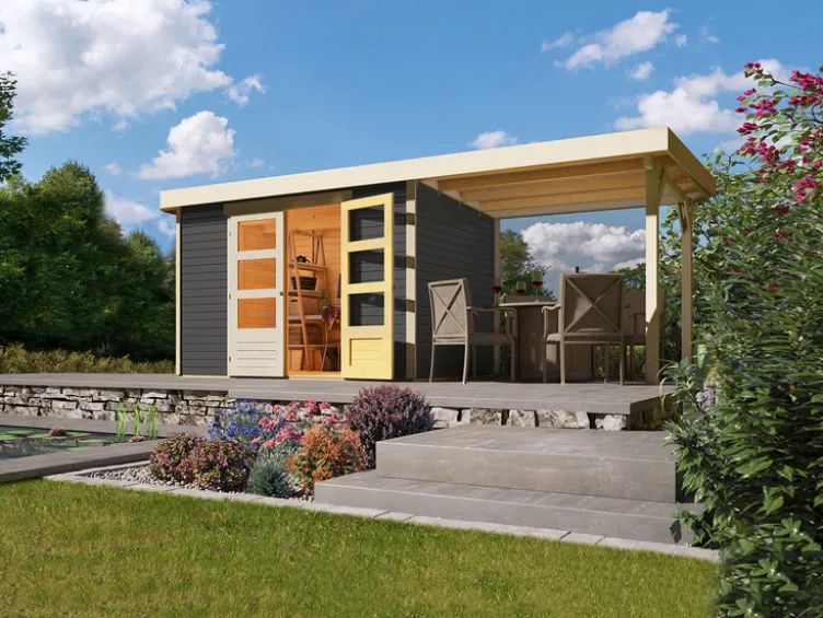 Karibu Gartenhaus »Trundholm 2«, Flachdach, inklusive Schleppdach und Doppelflügeltür