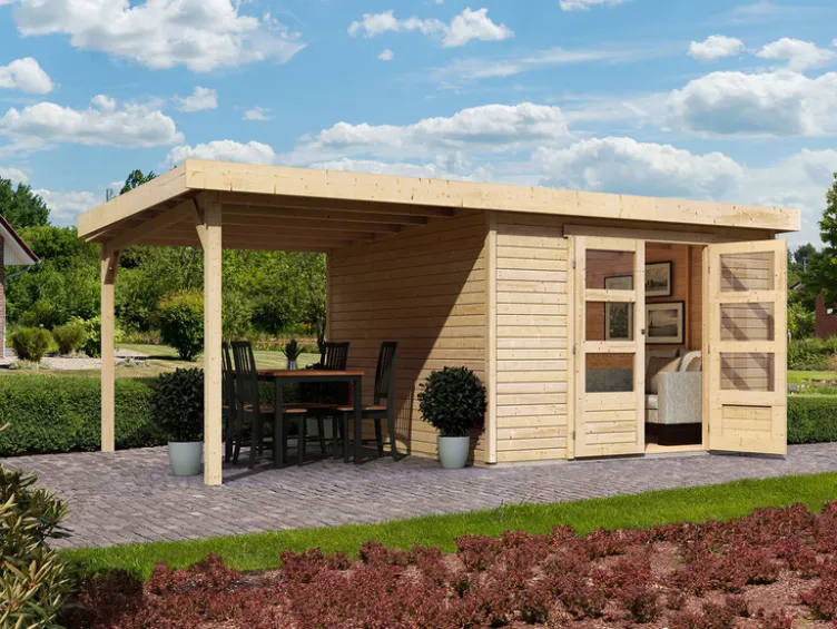 Karibu Gartenhaus »Trundholm 2«, Flachdach, inklusive Schleppdach und Doppelflügeltür