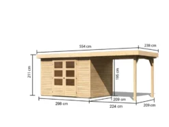 Karibu Gartenhaus »Trundholm 2«, Flachdach, inklusive Schleppdach und Doppelflügeltür