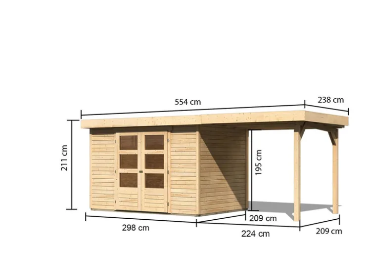 Karibu Gartenhaus »Trundholm 2«, Flachdach, inklusive Schleppdach und Doppelflügeltür