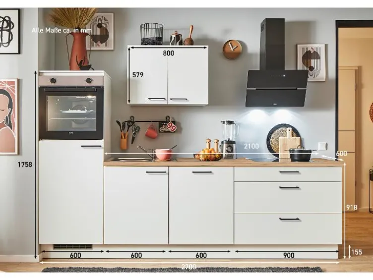 Küchenzeile, 270/280 cm, mit Elektrogeräten