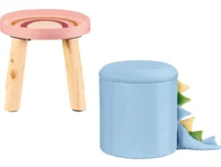 Kinderhocker mit Aufbewahrung, mit Holzfüßen