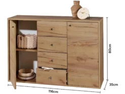 Kommode mit 2 Türen und 4 Schubladen Verona Eiche Wotan