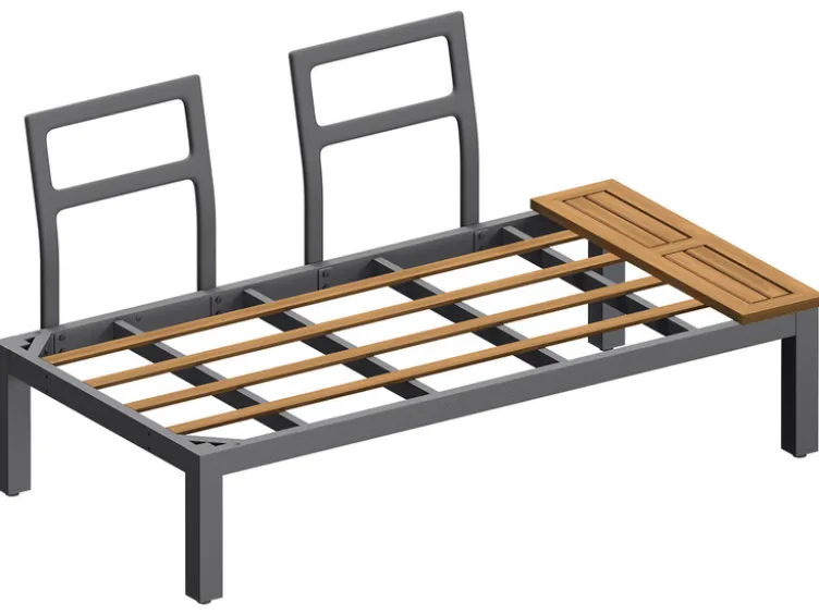 Loungeecke, 3-teilig, aus Alu und Holz, braun/grau