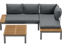 Loungeecke, 3-teilig, aus Alu und Holz, braun/grau