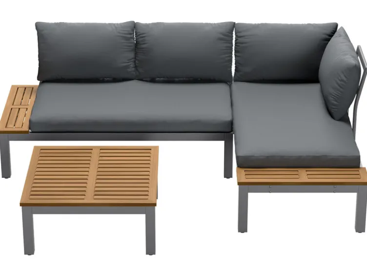 Loungeecke, 3-teilig, aus Alu und Holz, braun/grau