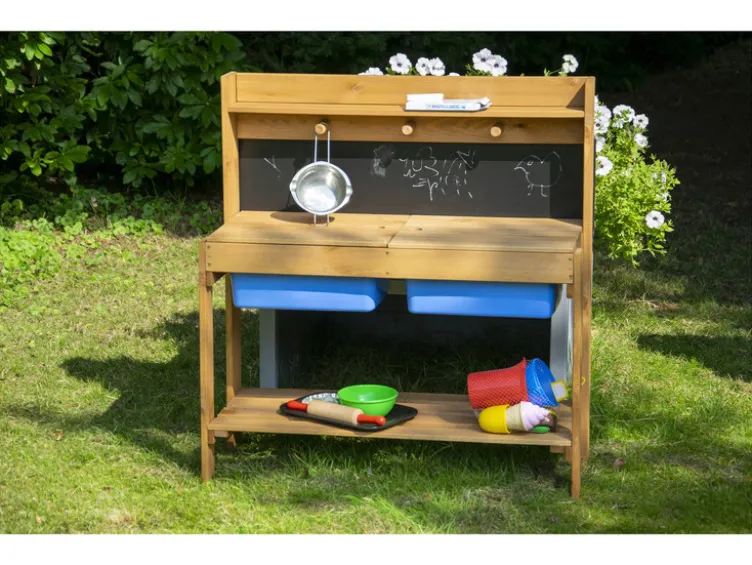 Matschküche für Kinder, aus Holz, mit Kreidetafel