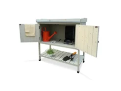 Pflanztisch mit Ablage und Schrank, 98 x 48 x 97 cm, aus Holz