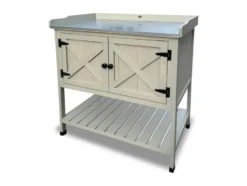 Pflanztisch mit Ablage und Schrank, 98 x 48 x 97 cm, aus Holz