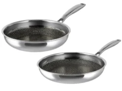 Premium-Edelstahlpfannen-Set, 2-teilig: Ø 24 cm & Ø 28 cm mit Wabenstruktur