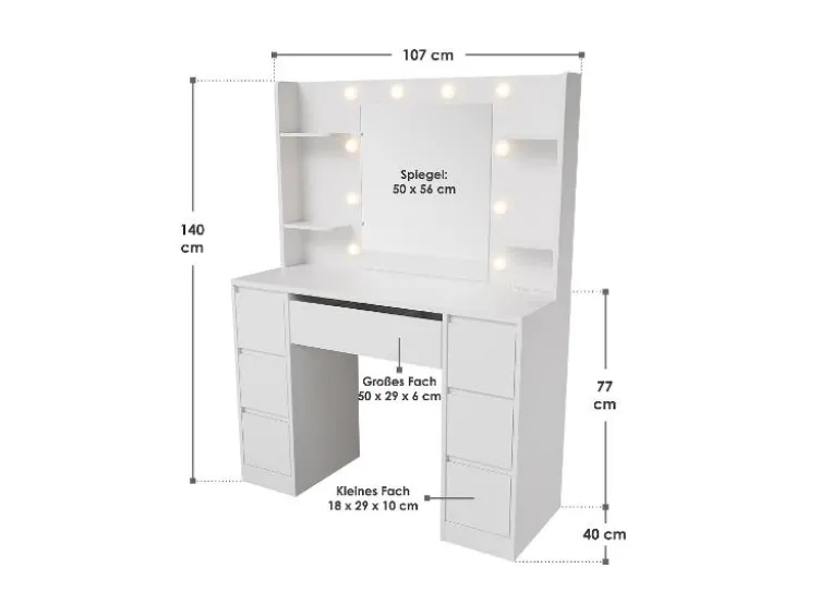 Schminktisch »Malia«, mit LED-Lampen
