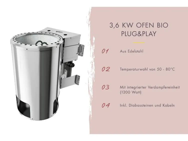 System-Sauna »Shorty«, mit Fronteinstieg, 3,6 kW Ofen