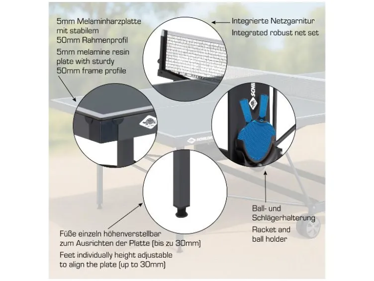 Tischtennisplatte PowerTec Outdoor, wetterfester, trendiges matt-schwarzes Design, klappbar