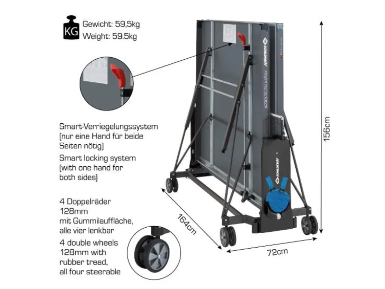 Tischtennisplatte PowerTec Outdoor, wetterfester, trendiges matt-schwarzes Design, klappbar