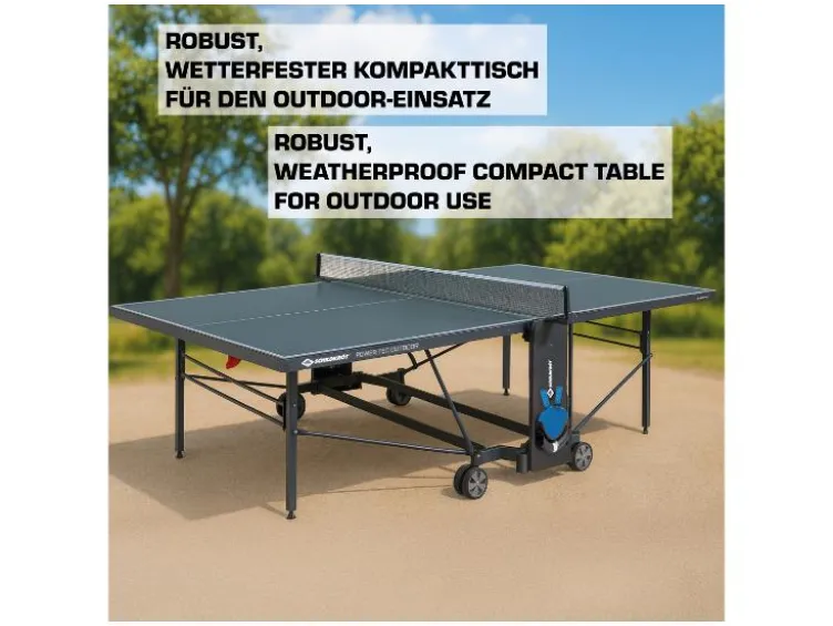 Tischtennisplatte PowerTec Outdoor, wetterfester, trendiges matt-schwarzes Design, klappbar