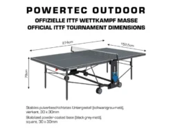 Tischtennisplatte PowerTec Outdoor, wetterfester, trendiges matt-schwarzes Design, klappbar