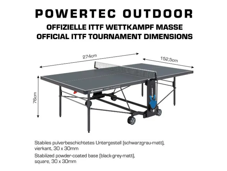 Tischtennisplatte PowerTec Outdoor, wetterfester, trendiges matt-schwarzes Design, klappbar