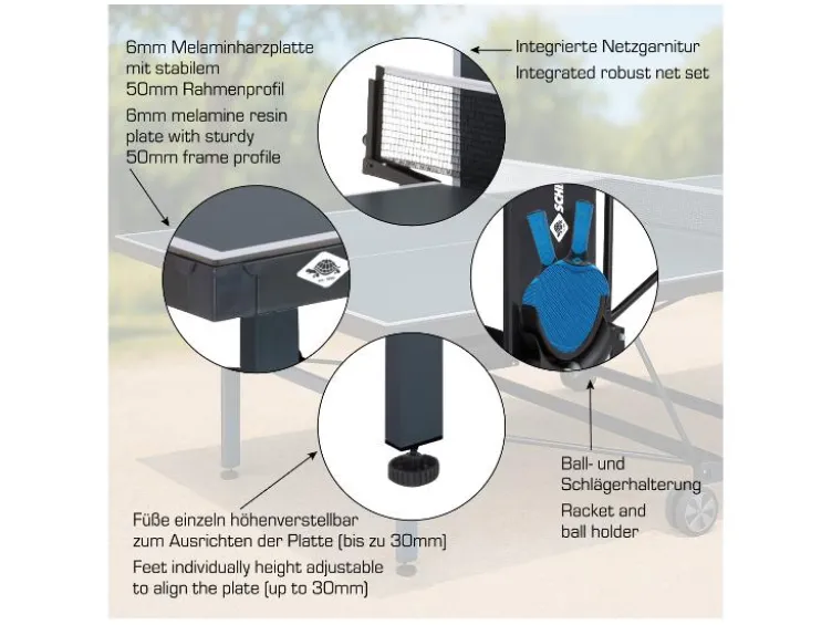 Tischtennisplatte ProTec Outdoor, wetterfester Kompakttisch, klappbar