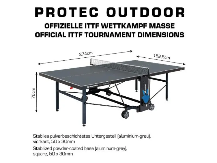 Tischtennisplatte ProTec Outdoor, wetterfester Kompakttisch, klappbar