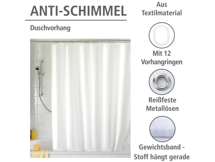 Wenko Duschvorhang, 180 x 200 cm, mit Anti-Schimmel-Effekt, wasserabweisend, waschbar
