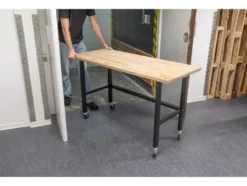 Werkbank mit Rollen, B 140 X T 60 X H 84cm, 200kg Belastung, FSC 100%, Fichte