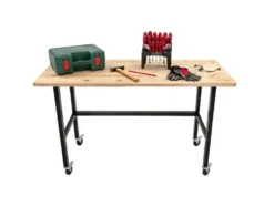 Werkbank mit Rollen, B 140 X T 60 X H 84cm, 200kg Belastung, FSC 100%, Fichte