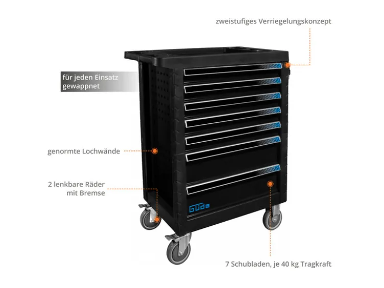 Werkstattwagen »GW7 Black Line«, mit 165-teiligem Werkzeugset